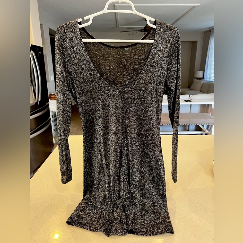 Shiny silver and black, low back dress